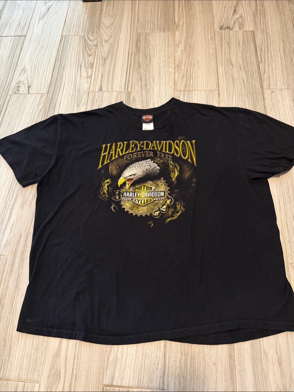 Harley-Davidson Black Tee with Yellow Eagle Crest Route 66, Tulsa, Oklahoma